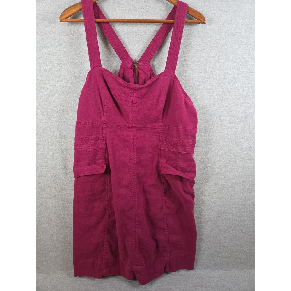 Anthropologie 16W Linen Blend Mini Cargo Overall Romper Dress Magenta Boho